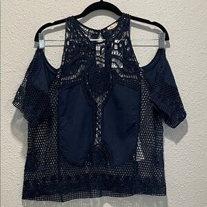 Hollister Dark Blue Crochet Cold Shoulder Blouse